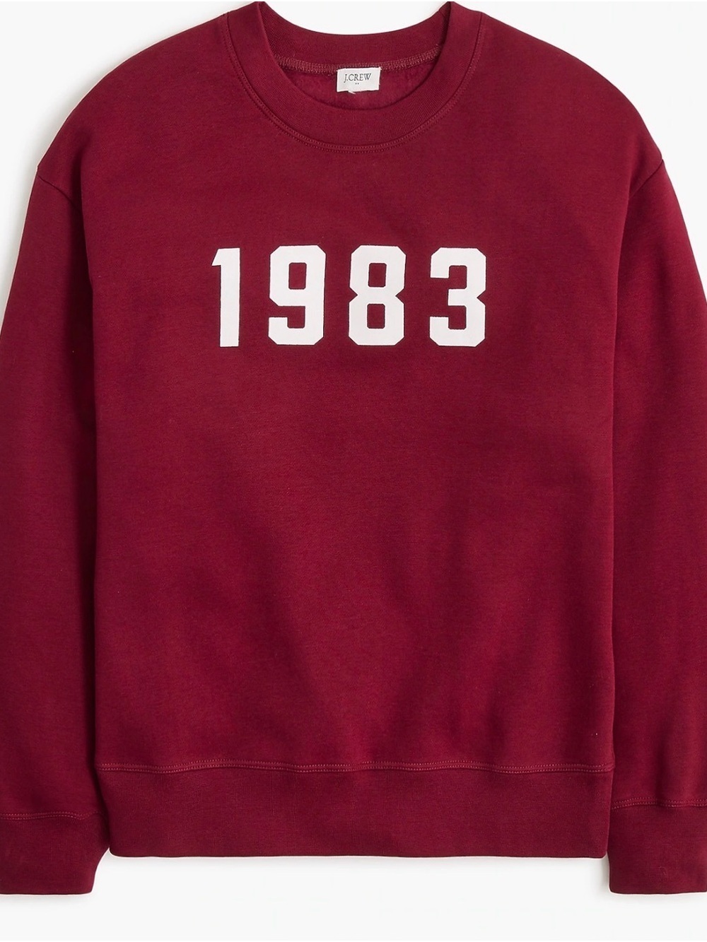 J. Crew Men's Burgundy Crewneck Sweatshirt with White '1983' Print